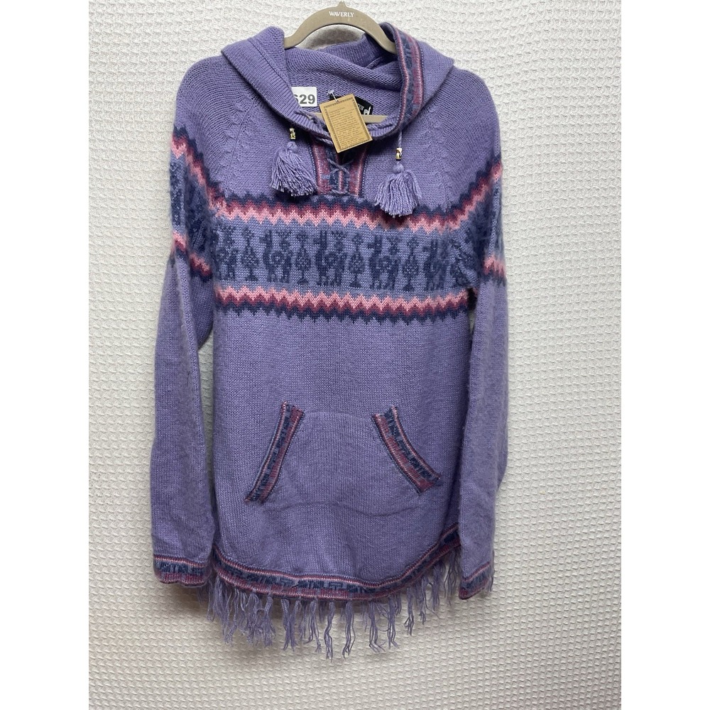 The Alpaca Connection Handmade Peru Purple Lama Alpaca Acrylic Blend Hoodie  XL